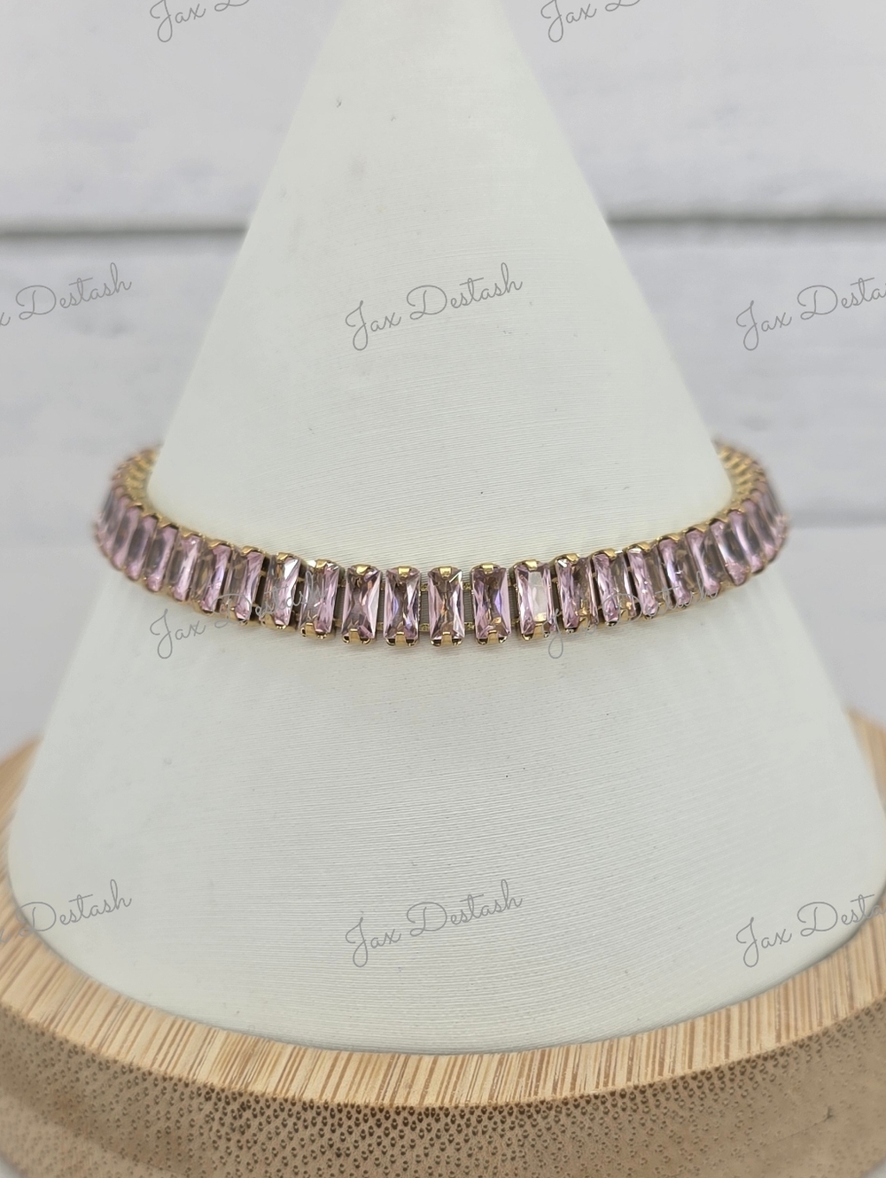 Stainless Steel Gold-Tone Pink Crystal Tennis Bracelet BR7998